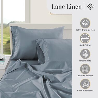 LANE LINEN Pillowcases, King Set, 100% Egyptian Cotton Sateen, soft, cool, and smooth, thread count 1000, French Blue, 2 pieces