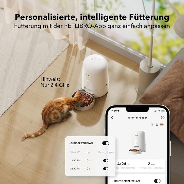 Автоматичний годівниця для котів PETLIBRO з Wi-Fi, 2.4G, акумулятор 30 днів, миска з нержавіючої сталі, керування через APP (2L, білий)