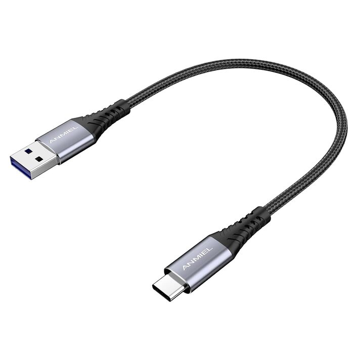Кабель USB-C, 3.1A, 5Gbps, плетений, 0.5м, чорний. Підходить для Samsung Galaxy, Sony, LG, HTC