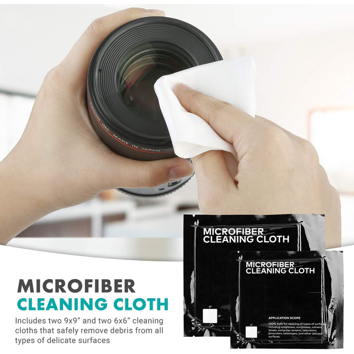 Набір для чищення DSLR камери Movo з 10 щітками для сенсора APS-C, рідина для чищення сенсора, повітряний пилосос Rocket, олівець для лінз, м'яка щітка, 2 мікрофібрових тканинок малого та 2 великого розміру, та сумка для зберігання
