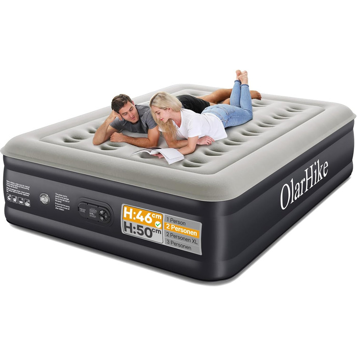 Надувний матрац OlarHike для кемпінгу та дому - 200 x 140 x 46 см, самонадувний, на 2 особи