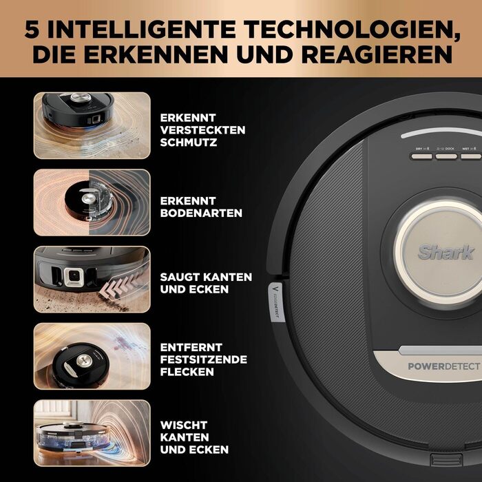 Робот-пилосос Shark PowerDetect 2-в-1 з функцією миття, NeverTouch Pro, самостійне очищення на 60 днів, 3D/LiDAR навігація, NeverStuck, керування через додаток, чорний RV2800ZEEU, 2 щітки, антимікробні подушечки, 1 капсула