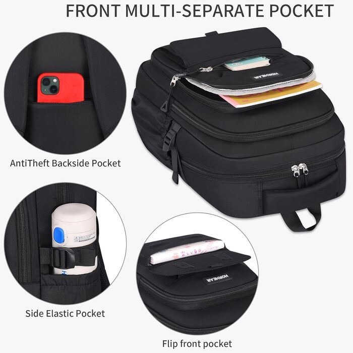 Чорний шкільний рюкзак для дівчат та жінок: стильний, місткий, для навчання та повсякденного використання