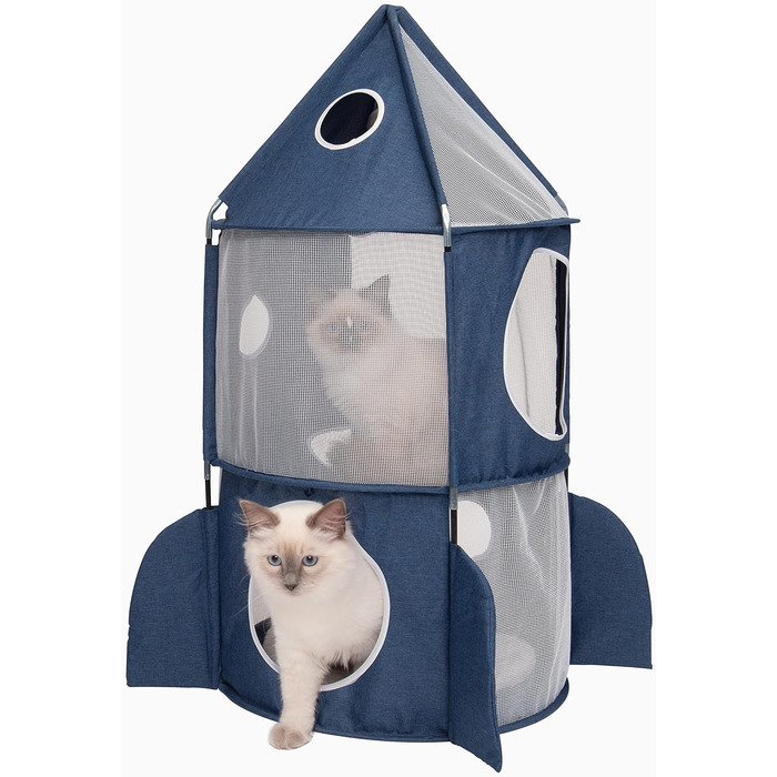 Catit 42001 Vesper Tower, rocket-shaped, with sleeping cushion, for cats, blue