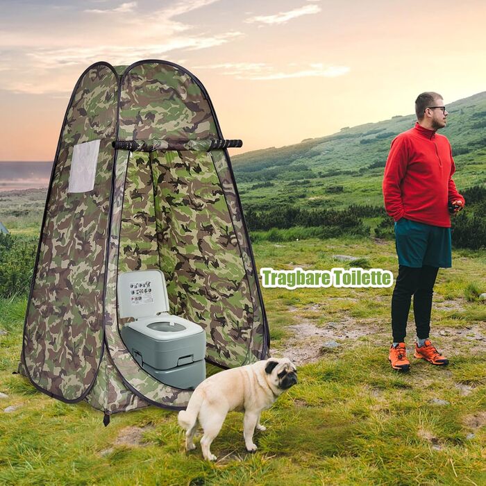 Намет для душу GYMAX, 120x120x190 см, для кемпінгу, відпочинку на природі, з сумкою, Flecktarn (зелений)