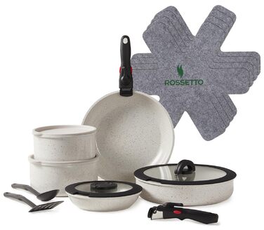 Набір посуду ROSSETTO 17 предметів: каструлі, сковороди з антипригарним покриттям, знімні ручки, PFOA & PFOS-free