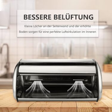 Рибалка Brotkasten з нержавіючої сталі, харчової якості, з кришкою-роллером, 43,5 x 27,5 x 18,5 см, контейнер для хліба, булочок, печива