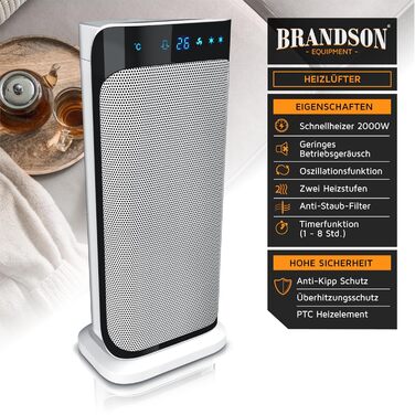 Brandson - Heater with Remote Control - Award-Winning - Energy-Saving, Quiet Ceramic Heater - Bathroom - Oscillation Function - Timer - Heater - GS Certified A: White Type 1