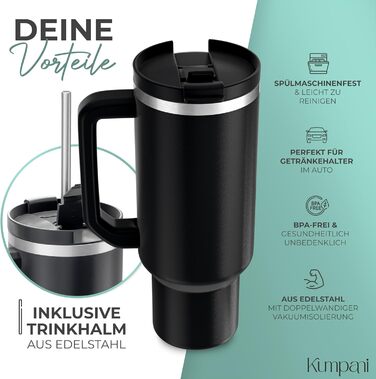 Personalized Insulated Tumbler - 40oz with Engraving - Custom Name or Logo, Leak-Proof, BPA-Free, with Lid & Straw - White (Black Accent)