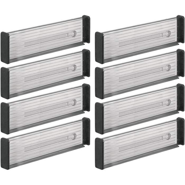mDesign Adjustable Drawer Dividers (8 Pack) - Practical Drawer Organizer - Flexible Drawer Configuration for Cabinet and Dresser - Dark Gray/Black