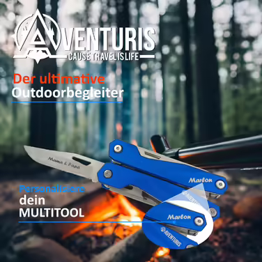AVENTURIS® Multitool. Great multifunctional tool as bicycle accessory or outdoor gear, a multitool tool as men's gifts or Leatherman multitool green (Personalized, Blue)