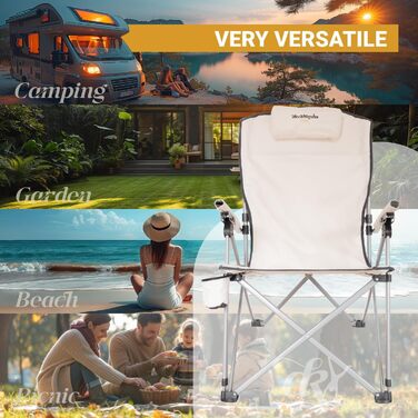 Крісло кемпінгове Dieckkiners Ehlin, сталеве, складне, з високою спинкою (3 положення), для балкона, саду, тераси, бежеве