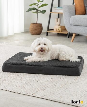 Ортопедичне ліжко для собак Lionto, 76x51x8 см, міцне, з м'яким плюшем, знімний та пральний чохол, водовідштовхувальне, підходить для собак та котів, чорний