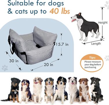 Автокрісло для собак маленьких та середніх порід (до 18 кг), з ременем безпеки та кишенями, антиковзаюча підставка, миється, морські смуги, 76x52 см