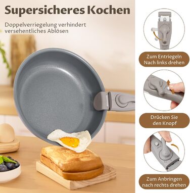 Набір каструль BEZIA 17 предметів з знімним ручками, антипригарний набір сковорідок з керамічним покриттям, набір каструль для індукційних плит, підходить для всіх типів плит, стік-набір, посуд для кемпінгу, піч-безпечний, світло-бежевий