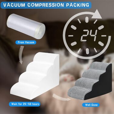LIANTRAL Dog Stairs, 3 Steps Dog Stairs for Bed and Sofa made of High-Density Sponge, Cat Stairs Dog Ramp with Removable, Washable Cover and Pet Hair Remover Roller, 40 cm High (4 Steps Grey & Black)