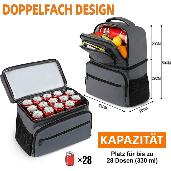 Рюкзак-холодильник MATEIN 34L, сірий, на 40 банок, для пікніків, пляжу, кемпінгу, чоловічий/жіночий