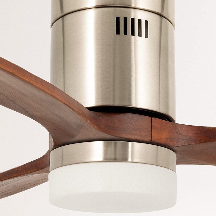 Вентилятор стельовий WINDCALM M/ з підсвічуванням, Нікель, колір дерева, Ø132см, 40W, DC-двигун, таймер, пульт, літньо-зимовий режим