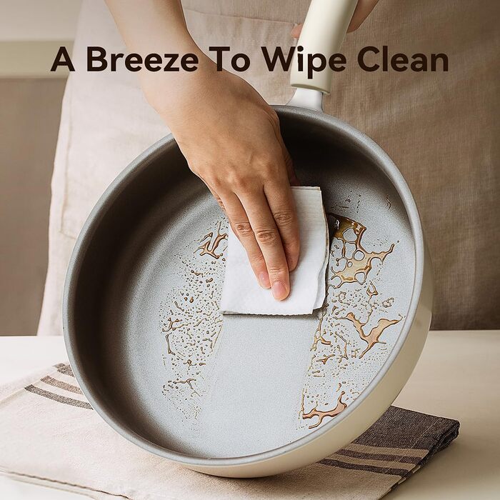 Сковорода керамічна 28 см з кришкою Titan, антипригарна, без PTFE/PFOA, для всіх типів плит - біла