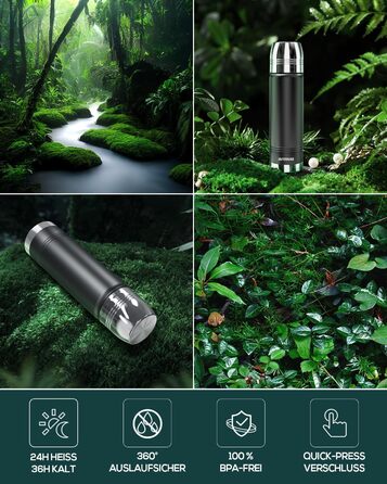 Термотермос, термофляга з нержавіючої сталі, 750 мл, 500 мл, 350 мл, подвійні стінки, без BPA, для газованої води, ізольована пляшка для спорту та відпочинку на природі, чорний колір