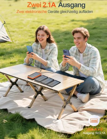 Сонячний павербанк 26800mAh elzle з 2 USB-A виходами та 1 USB-C входом, водонепроникний зовнішній акумулятор з 4 сонячними панелями та ліхтариком для смартфонів, планшетів, кемпінгу (Помаранчевий)