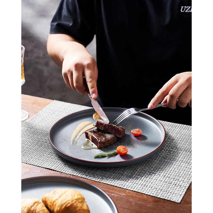 Набір посуду Mercury, 12 предметів: тарілки, супові миски, десертні тарілки, для 4 осіб, з каменю, мікрохвильова піч та посудомийна машина, сірий колір