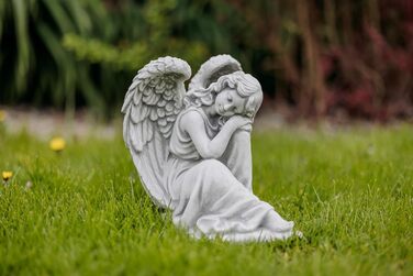 gartendekoparadies.de Sleeping Angel, Stone Figure H. 25 cm, 6 kg, Grey, frost-proof made of cast stone for outdoor use