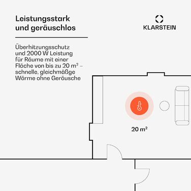 Електричний конвектор Klarstein: мобільний нагрівач з термостатом, 2000 Вт
