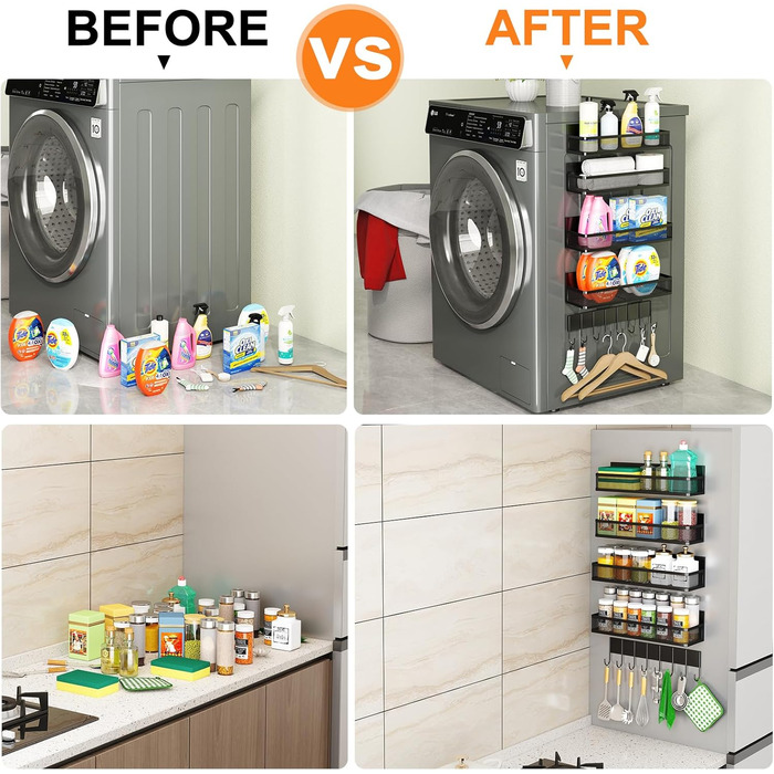 Магнітна полиця для холодильника з 8 гачками, органайзер для кухні (5 шт.)