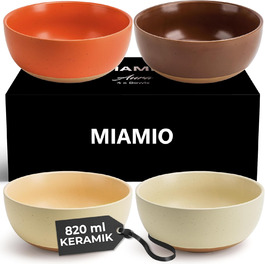 MIAMI – Set of 4 bowls with a 750 ml capacity, ideal for salad, muesli, fruit, ramen – Dishwasher and microwave safe – Aura Collection