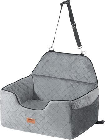 Автокрісло для собак VEVOR, підвищення для собак у машину з кишеню для зберігання, автокрісло для домашніх тварин з прикріпленою страхувальною лінією, губчаста подушка, автоліжко для собак середніх та великих порід до 25 кг (Сірий, Large)
