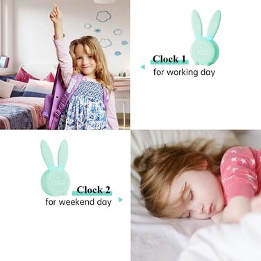 Gentle Light Alarm Clock Bunny Clock Children's Alarm Clock Rabbit Alarm Clock Wake Up Light Creative Lamp Bedside Lamp Night Light, Snooze Function, 6 Sound Options, Timed Night Light Green