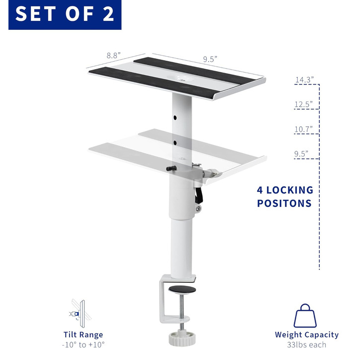 Кріплення для акустики VIVO: універсальні підставки для колонок, 2 шт., білі, регулювання висоти та нахилу