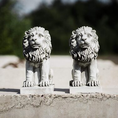 HomeZone 2 Piece Stone Effect Resin Lion Animal Garden Decorations Handmade Sculptures Lawn Statues Antique Decor Wildlife Sculptures