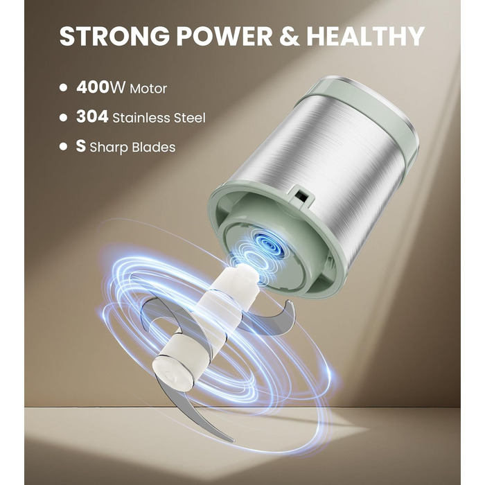 Електричний подрібнювач для кухні ESoundvol 400W з чашею 2л та 4 лезами з нержавіючої сталі для м'яса, овочів, горіхів, дитячого харчування