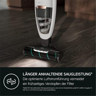 AEG HYGIENIC 5000 AS52HP25SH Cordless Vacuum Cleaner / 2in1 / Pleasantly Quiet at 80 dB(A) / 58% Recycled Material / Up to 55 Minutes of Runtime / Automatic / Self-Standing / Suitable for All Floors / Includes Accessories, White Model 2023 25.2V White Complete Accessories