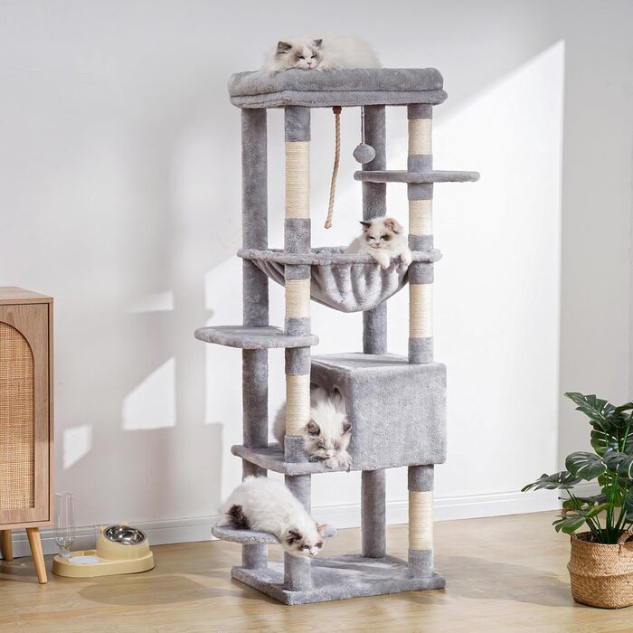 Котячий будиночок Heybly Kratzbaum з декою, для великих котів, 153 см, сірий