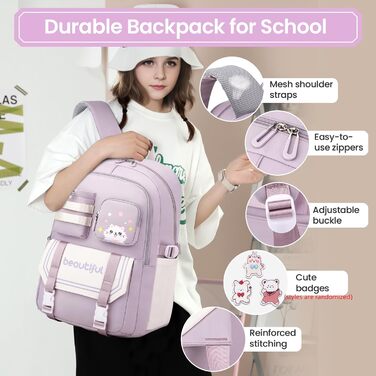 Дитячий рюкзак IvyH для дівчаток – велика місткість, водонепроникний, ідеальний для школи, 2-6 клас, фіолетовий