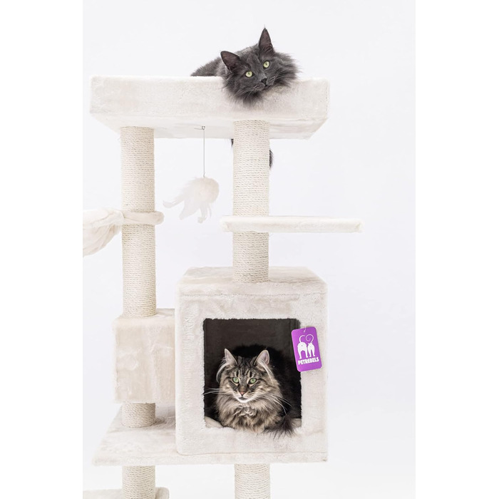 Котячий комплекс Petrebels Cleopatra, 134 см, з лежаком та котячою печерою, діаметр стовпів 9 см, бежевий/кремовий