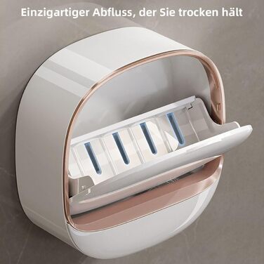 Настінний диспенсер для мила з кришкою-відкидним механізмом, піддон для стікання води, водонепроникний мильниця без свердління, самоклеюча мильниця для ванної, кухні, душу, школи, спортзали (білий)