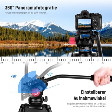 Штатив для камери NEEWER 79' з кульковою головкою 360°, міцний штатив з алюмінію для відео та фото, сумісний з Canon, Nikon, Sony та іншими DSLR камерами та відеокамерами, максимальне навантаження 8 кг, з QR-пластиною та серветкою для чищення