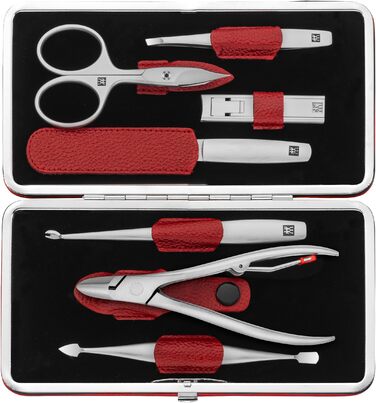Набір для манікюру ZWILLING (7 предметів) з еталоном з натуральної шкіри, преміум-якість, подарунковий набір, червоний