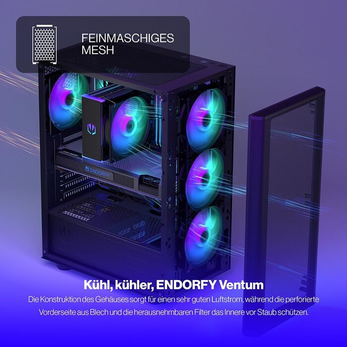 Корпус для ПК Endorfy Ventum 200 ARGB ATX з 4 вентиляторами 120 мм ARGB, скло, Mesh-фасад, широка сумісність охолодження