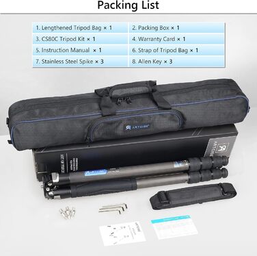 Штатив для камери ARTCISE з вуглецевого волокна з моноподом, 40 мм, для важкої техніки, 88 кг, CS80C