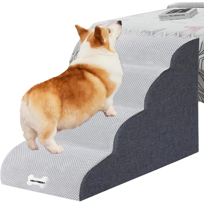 WGYTECH 4-Step Dog Stairs, Pet Stairs for Sofa and Bed, High-Density Sponge Dog Stairs, Washable Cover & Non-Slip Bottom, Dog Ramp for Dogs and Cats, L72xW40xH50cm
