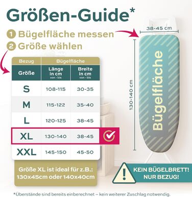 Покриття для прасувальної дошки Turbo Bügelbrettbezug 140x40 - відбиває тепло для швидкого прасування, зручна фіксація гумкою, 2X комфортні подушечки, сертифікат OEKOTEX100, виготовлено в Європі, розмір XL, сірий/білий XL