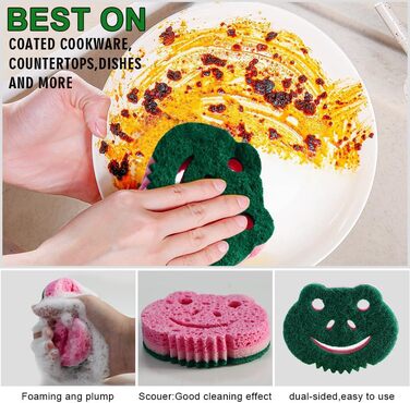 SmilePowo 12-Piece Scrub Sponges, Large Sponges, Double-Sided, Multifunctional, Premium Cleaning Sponges, Dishwashing Sponge for Durable Scrub Sponges, Bathroom, Dishes, Furniture, Kitchen Sponge