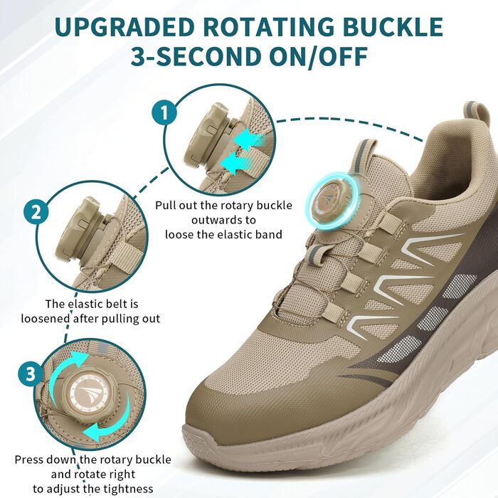 Робочі черевики для чоловіків та жінок. Зручні, дихаючі, з металевим носком. Індустріальні черевики для роботи з пряжками та шнурівками (41 EU, Хакі)