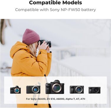Зарядний пристрій K&F CONCEPT NP-FW50 з LCD дисплеєм для Sony A6400, A6600, ZV-E10, A7, A7II, A7S2, A7R2, A5000, A55, RX10, NEX-3/5/7