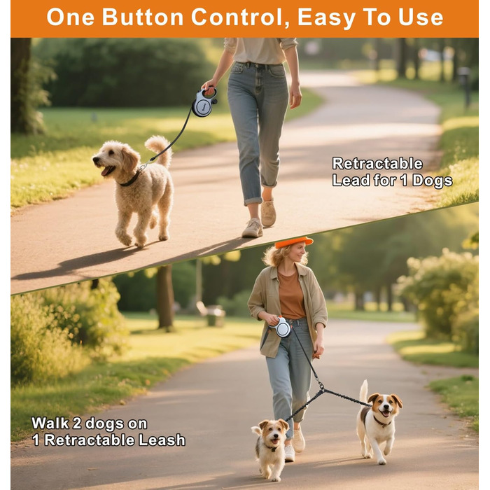 Висувна собача шлейка 8м, рулетка для собак з подвійною шлейкою, безпечна рулетка з пряжкою, для середніх та великих собак (сірий/чорний), 8м